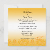 gele damask monogram bruiloft kaart (Achterkant)