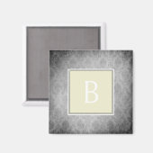 Gele Damask Monogram Magnet (Voorkant / Achterkant)