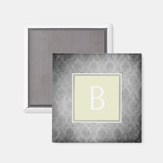 Gele Damask Monogram Magnet (Voorkant / Achterkant)