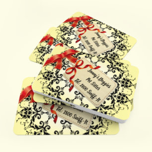 Gele Damask Red Ribbon Pet Care Visitekaartje