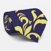 gele damast blauwe stropdas (Opgerold)