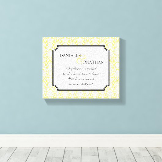 Gele damast bruiloft gepersonaliseerde canvas kuns (Insitu (Houten vloer))