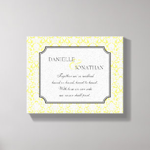 Gele damast bruiloft gepersonaliseerde canvas kuns afdruk