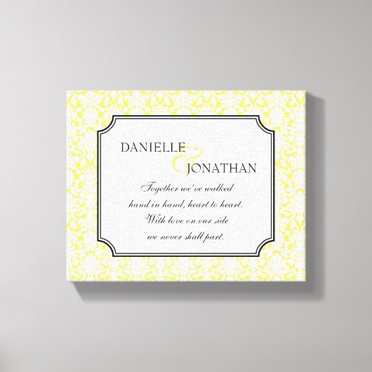 Gele damast bruiloft gepersonaliseerde canvas kuns afdruk (Voorkant)