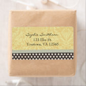 Gele Damast met zwarte en witte stippen Etiket (Insitu)