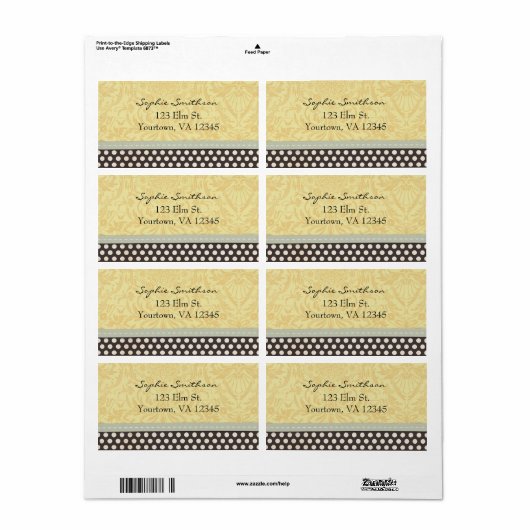 Gele Damast met zwarte en witte stippen Etiket (Full Sheet)