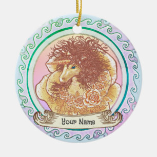 Gele Dame Eenhoorn Keramisch Ornament