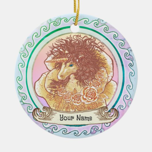 Gele Dame Eenhoorn Keramisch Ornament (Voorkant)
