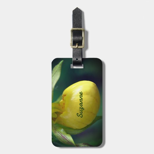Gele dame Slipper Orchid Flower Personalized Bagagelabel (Voorkant verticaal)