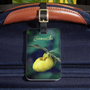 Gele dame Slipper Orchid Flower Personalized Bagagelabel