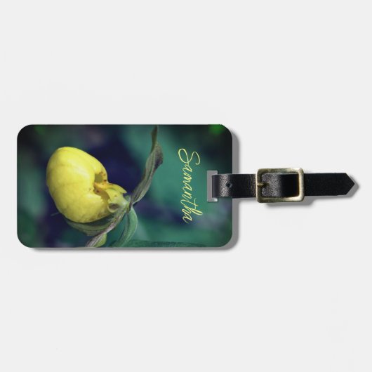 Gele dame Slipper Orchid Flower Personalized Bagagelabel (Voorkant horizontaal)