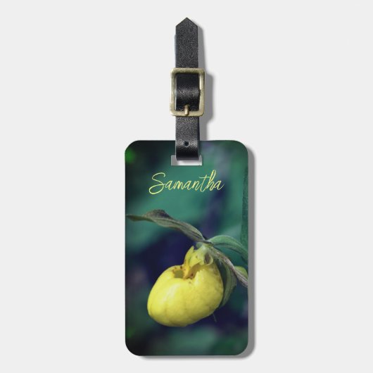 Gele dame Slipper Orchid Flower Personalized Bagagelabel (Voorkant verticaal)