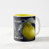 Gele dame Slipper Orchid Flower Personalized Tweekleurige Koffiemok (Voorkant rechts)