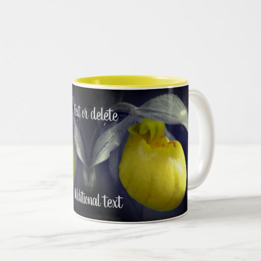 Gele dame Slipper Orchid Flower Personalized Tweekleurige Koffiemok (Voorkant rechts)