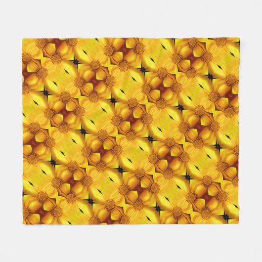 Gele damesbloem en middenpatroon fleece deken (Voorkant (Horizontaal))