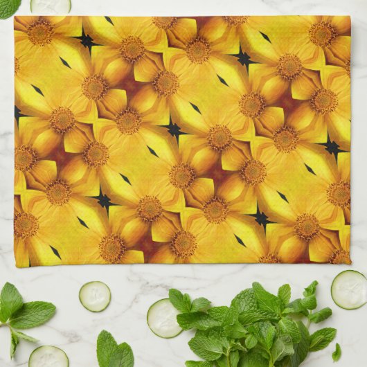Gele damesbloem en middenpatroon theedoek (Gevouwen)