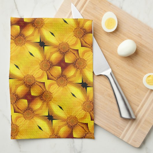 Gele damesbloem en middenpatroon theedoek (Quarter Fold)