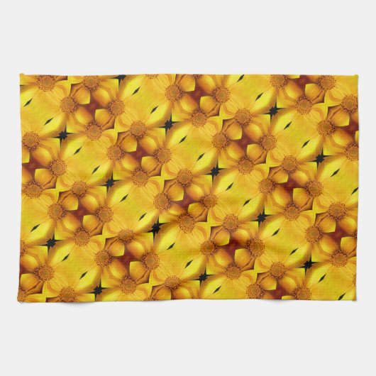 Gele damesbloem en middenpatroon theedoek (Horizontaal)