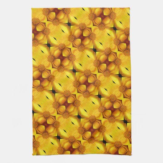 Gele damesbloem en middenpatroon theedoek (Verticaal)