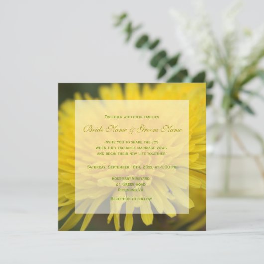  gele dandelion bruiloft kaart (Staand voorkant)