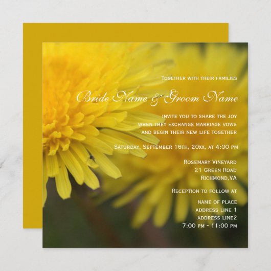 gele dandelion bruiloft kaart (Voorkant / Achterkant)