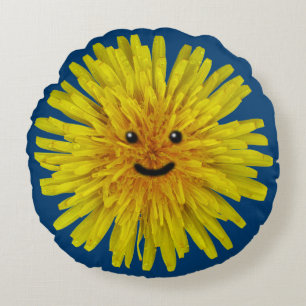 Gele Dandelion Flower Boy glimlachen op elke kleur Rond Kussen
