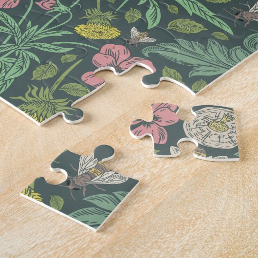  gele dandelions Roze bijen Legpuzzel (Zijkant)