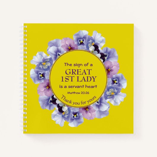 Gele dank aan de dominee vrouw van de eerste vrouw notitieboek (Voorkant)