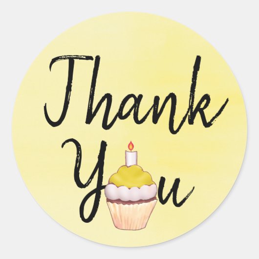 Gele dank voor jullie cupcake ronde sticker (Voorkant)
