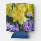 Gele Daylilies & Paarse Lila Bloemen Blikjeskoeler (Achterkant)