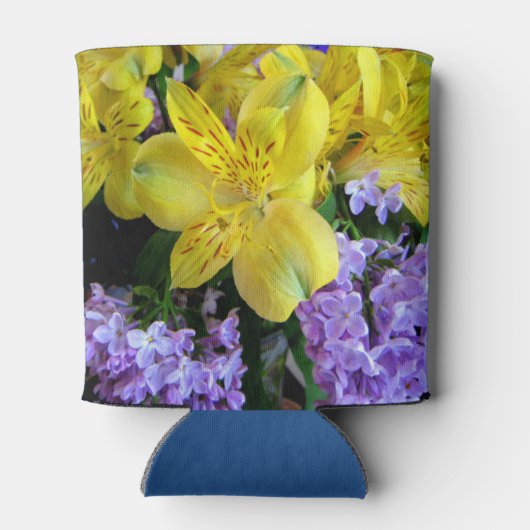 Gele Daylilies & Paarse Lila Bloemen Blikjeskoeler (Achterkant)