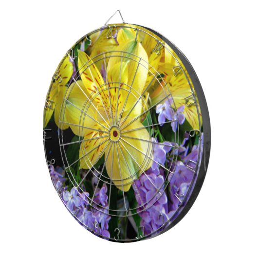 Gele Daylilies & Paarse Lila Bloemen Dartbord (Voorkant Rechts)
