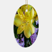 Gele Daylilies & Paarse Lila Bloemen Keramisch Ornament (Rechts)