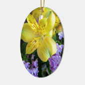 Gele Daylilies & Paarse Lila Bloemen Keramisch Ornament (Links)