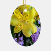 Gele Daylilies & Paarse Lila Bloemen Keramisch Ornament (Achterkant)