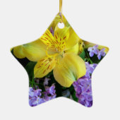 Gele Daylilies & Paarse Lila Bloemen Keramisch Ornament (Achterkant)