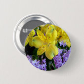 Gele Daylilies & Paarse Lila Bloemen Ronde Button 5,7 Cm (Voorkant /achterkant)