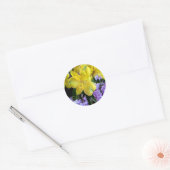 Gele Daylilies & Paarse Lila Bloemen Ronde Sticker (Envelop)