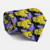 Gele Daylilies & Paarse Lila Bloemen Stropdas (Opgerold)