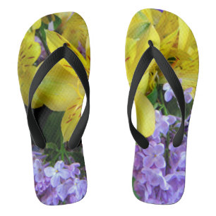 Gele Daylilies & Paarse Lila Bloemen Teenslippers