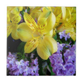 Gele Daylilies & Paarse Lila Bloemen Tegeltje (Voorkant)