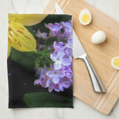 Gele Daylilies & Paarse Lila Bloemen Theedoek (Quarter Fold)