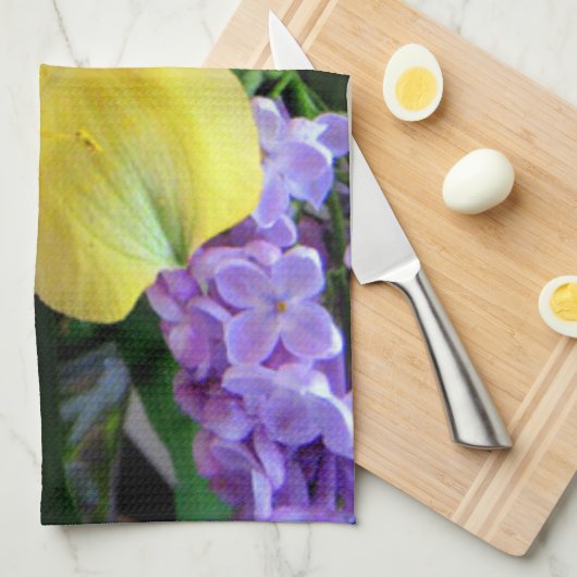 Gele Daylilies & Paarse Lila Bloemen Theedoek (Quarter Fold)