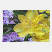 Gele Daylilies & Paarse Lila Bloemen Theedoek (Horizontaal)