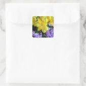 Gele Daylilies & Paarse Lila Bloemen Vierkante Sticker (Tas)