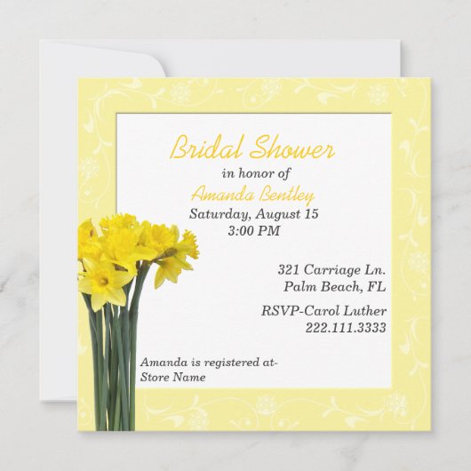 Gele deaffodils Bridal Shower Invitation Kaart (Voorkant)
