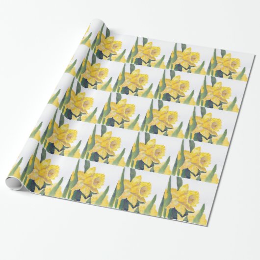 Gele deaffodils cadeaupapier (Uitgerold)