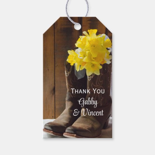 Gele deaffodils Cowboy Boots Wedding Favor Label Cadeaulabel (Voorkant)