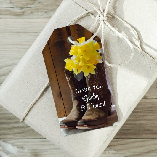 Gele deaffodils Cowboy Boots Wedding Favor Label Cadeaulabel