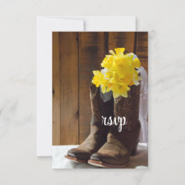 Gele deaffodils Cowboy Boots Westerne bruiloft RSV RSVP Kaartje